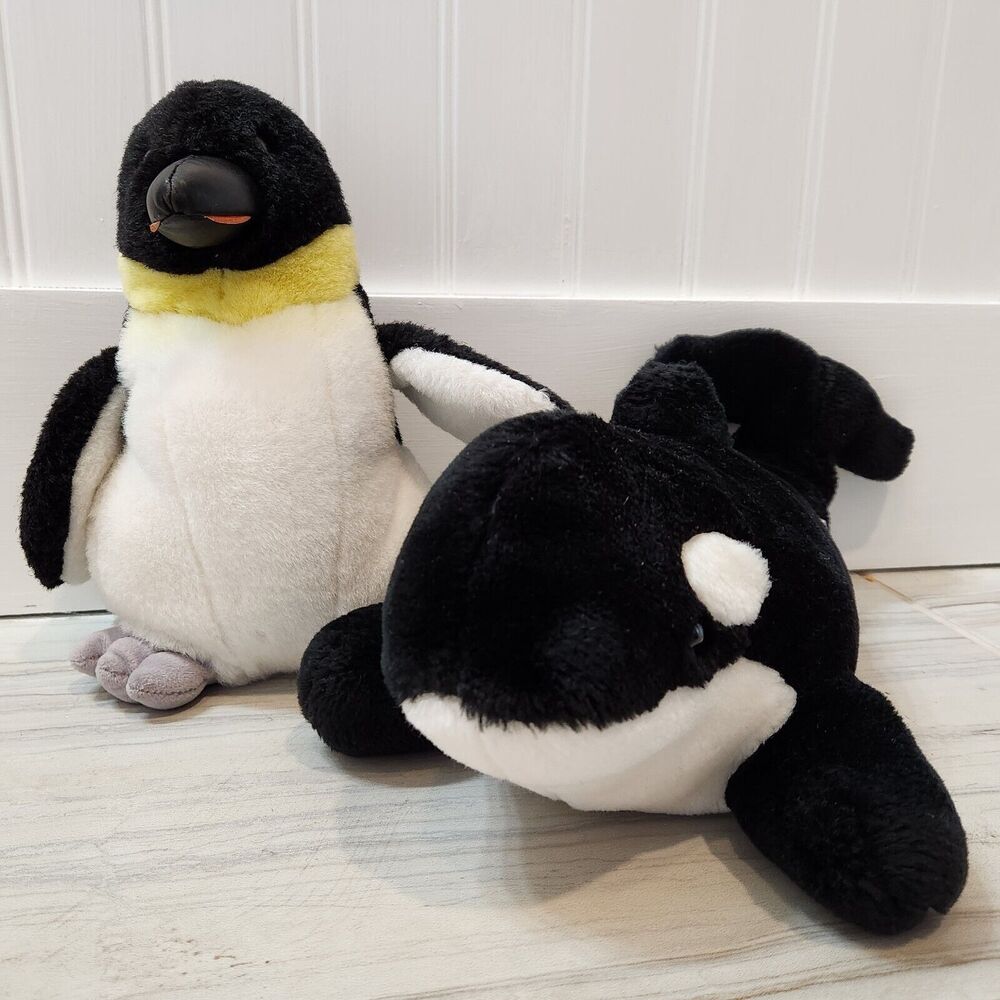 SeaWorld Plush Emperor Penguin & Shamu Orca Killer Whale Stuffed Animals